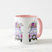 Paarse auto met kerstcadeaus mok (Voorkant rechts)