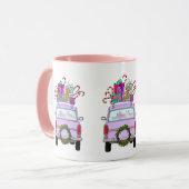 Paarse auto met kerstcadeaus mok (Voorkant links)