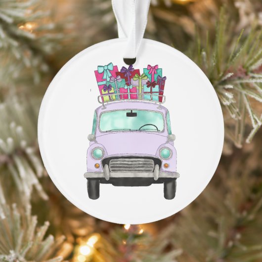 Paarse auto met kerstcadeaus Ornament (Boom)