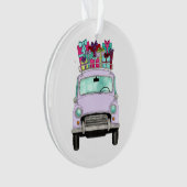 Paarse auto met kerstcadeaus Ornament (voorkant)