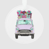 Paarse auto met kerstcadeaus Ornament (achterkant)