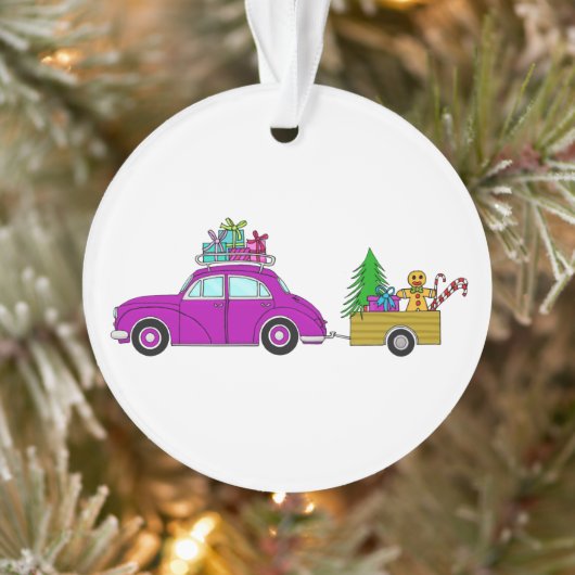 Paarse auto met kerstcadeaus ornament (Boom)