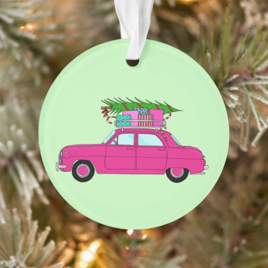 Paarse auto met kerstcadeaus ornament (Boom)