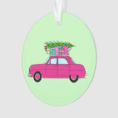 Paarse auto met kerstcadeaus ornament (voorkant)