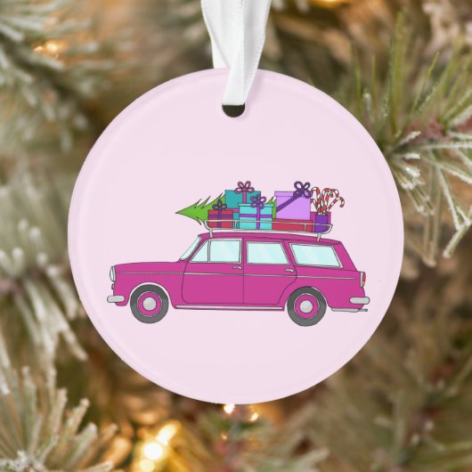 Paarse auto met kerstcadeaus ornament (Boom)