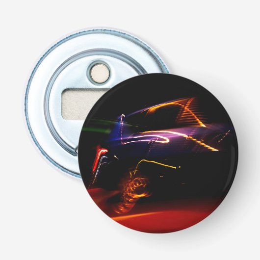 paarse autowedstrijd button flesopener (Voorkant)