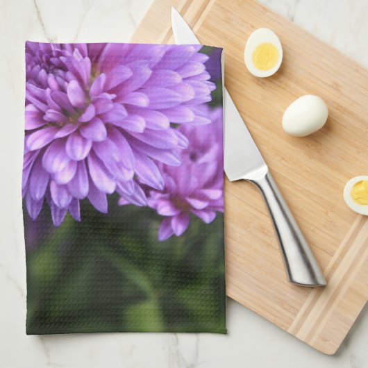 Paarse Autum Mums Theedoek (Quarter Fold)