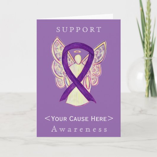 Paarse Awareness Ribbon Angel Gepersonaliseerd Car Kaart (Voorkant)