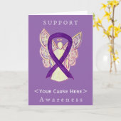 Paarse Awareness Ribbon Angel Gepersonaliseerd Car Kaart (Gele Bloem)