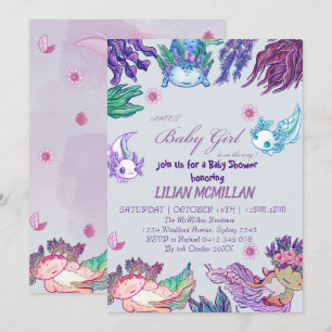 PAARSE AXOLOTL Baby shower Invitation Girl Kaart
