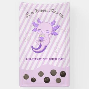 Paarse Axolotl Bubble Boba Tea Verjaardagsfeest Spandoek