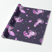 Paarse Axolotls in Space Wrapping Paper Cadeaupapier (Uitgerold)