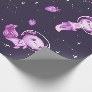 Paarse Axolotls in Space Wrapping Paper Cadeaupapier