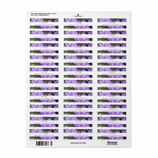 Paarse azalea adresetiketten etiket (Full Sheet)