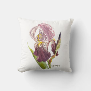 Paarse baard Iris waterverf bloem. Kussen