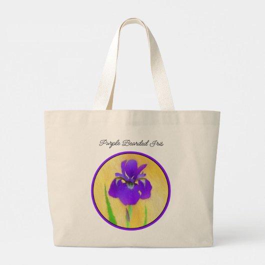 Paarse baardige iris schilderij Originele Bloemenk Grote Tote Bag (Achterkant)