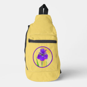 Paarse baardige iris schilderij Originele Bloemenk Sling Bag