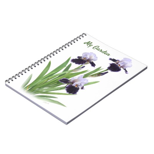 Paarse baardige iris trio gepersonaliseerd notitieboek (Linkerzijde)