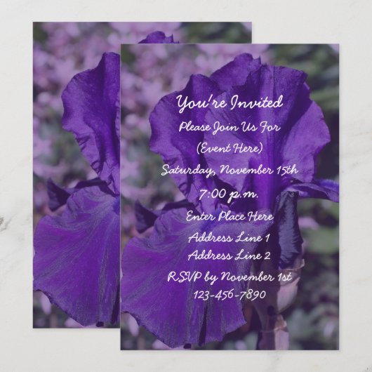 Paarse baardIris Flower Party Kaart (Voorkant / Achterkant)