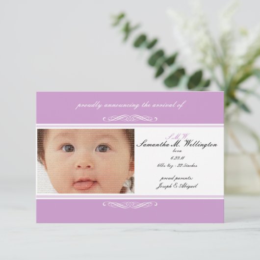 Paarse Baby Aankondiging (Staand voorkant)
