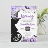 Paarse Baby brouwt Halloween Baby shower Kaart (Staand voorkant)
