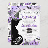 Paarse Baby brouwt Halloween Baby shower Kaart (Voorkant / Achterkant)