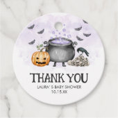Paarse Baby brouwt Halloween Baby shower Ronde Bedankjes Labels (Voorkant)