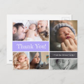 Paarse Baby foto collage aankondiging Dank u Briefkaart (Voorkant / Achterkant)