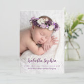 Paarse Baby Foto geboorteaankondigingen (Staand voorkant)