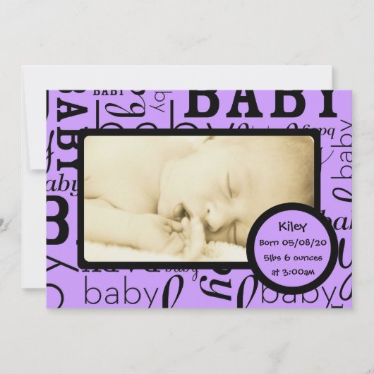  paarse baby fotoaankondigingen aankondiging (Voorkant)