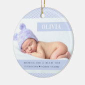 Paarse Baby geboorte Stats kerstfoto Keramisch Ornament (Links)