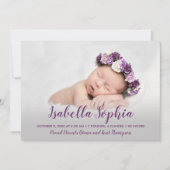 Paarse Baby Girl Foto geboorteaankondigingen (Voorkant)