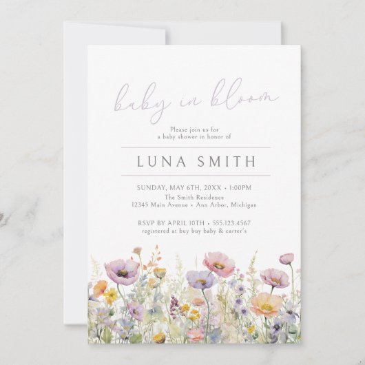 Paarse Baby in bloei bloemenwilde bloem Baby showe Kaart (Voorkant)