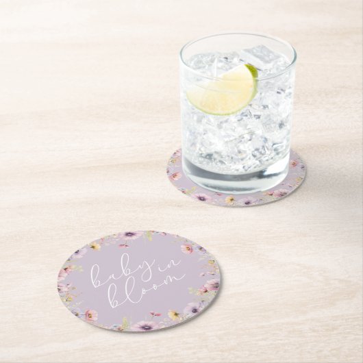 Paarse Baby in bloei bloemenwilde bloem Baby showe Ronde Kartonnen Onderzetter (Insitu)