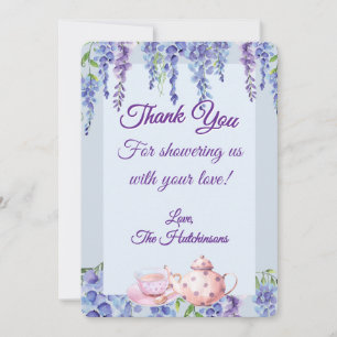 Paarse Baby in Bloom Theepartij Baby Shower Bedankkaart