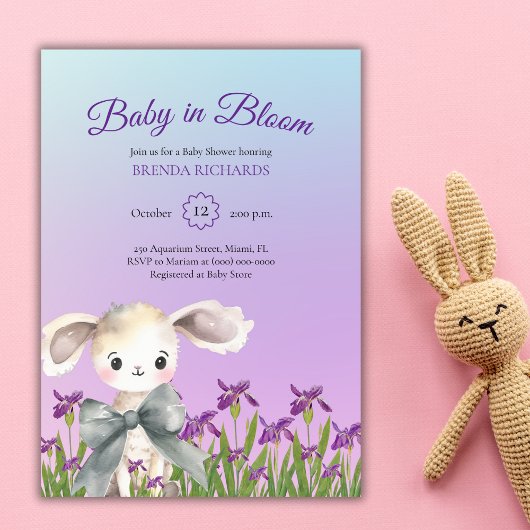 Paarse Baby in Bloom Waterverf Baby shower Kaart