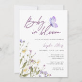 Paarse Baby in Bloom Wildflower Baby shower Kaart (Voorkant)