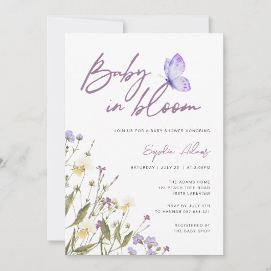Paarse Baby in Bloom Wildflower Baby shower Kaart (Voorkant)
