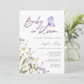 Paarse Baby in Bloom Wildflower Baby shower Kaart (Staand voorkant)