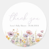 Paarse Baby in Bloom Wildflower Douche Favor Ronde Sticker (Voorkant)