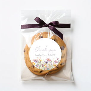 Paarse Baby in Bloom Wildflower Douche Favor Ronde Sticker