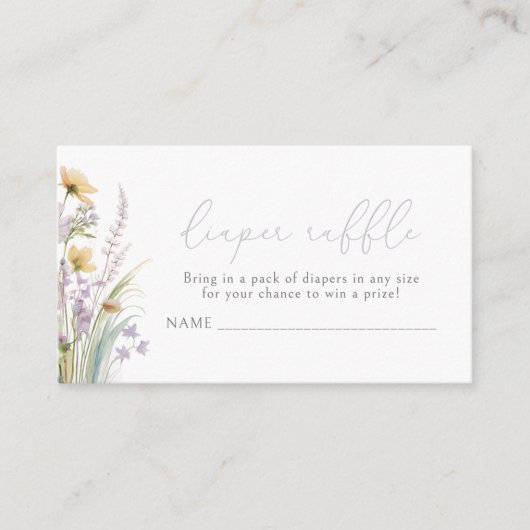 Paarse Baby in Bloom Wildflower Luier Raffle Informatiekaartje (Voorkant)