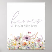 Paarse Baby in Bloom Wildflower Shower Favor Sign Poster (Voorkant)