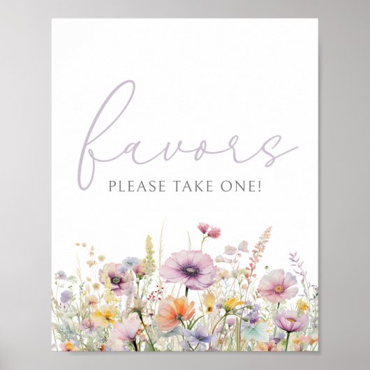Paarse Baby in Bloom Wildflower Shower Favor Sign Poster (Voorkant)