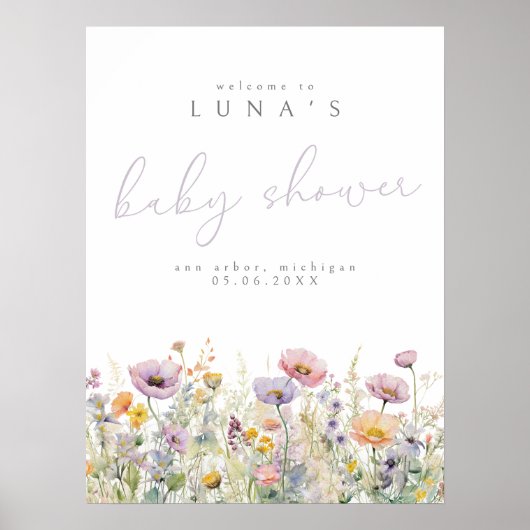 Paarse Baby in Bloom Wildflower Welkom Poster (Voorkant)