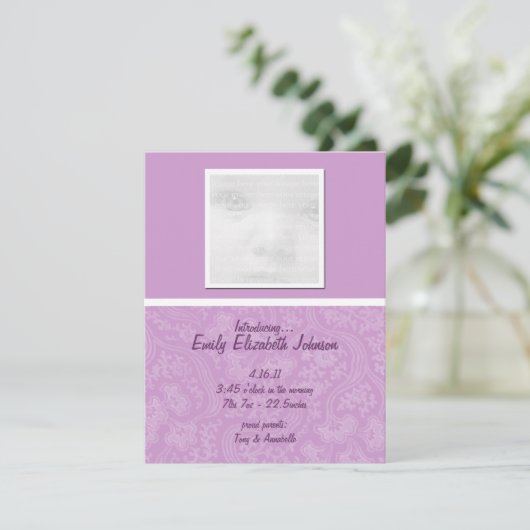 Paarse Baby Kaart (Staand voorkant)