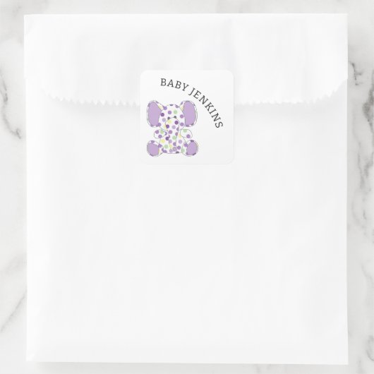Paarse Baby olifant Vierkante Sticker (Tas)