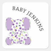 Paarse Baby olifant Vierkante Sticker (Voorkant)