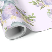 Paarse Baby Olifant Waterverf Bloemen Oerwoud Cadeaupapier (Rol Hoek)