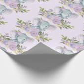 Paarse Baby Olifant Waterverf Bloemen Oerwoud Cadeaupapier (Hoek)